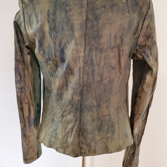 Vince leather crossover moto jacket gray black tan blue purple painted small L M - Picture 11 of 11